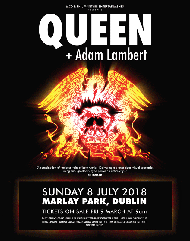 QUEEN + ADAM LAMBERT to play Marlay Park, Dublin this July 3Arena