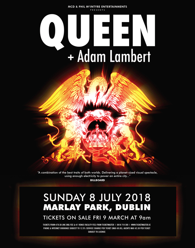 QUEEN + ADAM LAMBERT to play Marlay Park, Dublin this July