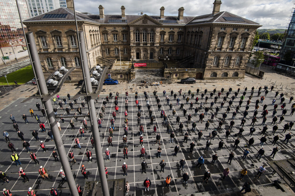 Over 500 members of THE NI LIVE EVENTS INDUSTRY stand peacefully in solidarity at Custom House Square today 