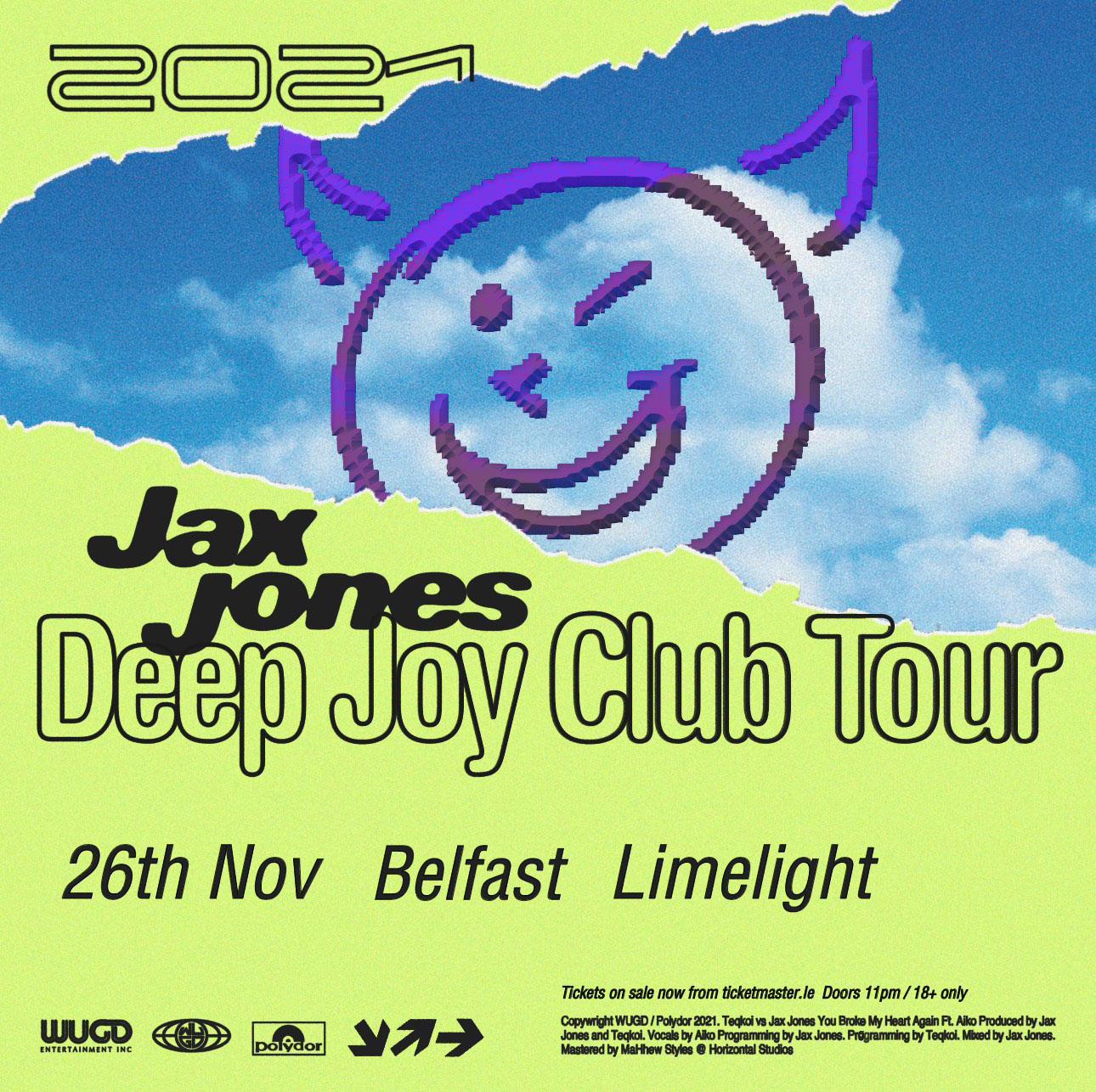 Producer, DJ and multi-instrumentalist JAX JONES announces headline Belfast show at Limelight 1 on Friday 26th November 2021 