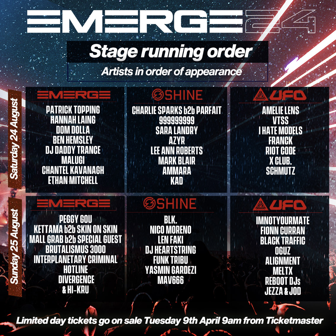 EMERGE - Ireland’s biggest Electronic Music Festival Announces Day Splits 82 EMERGE