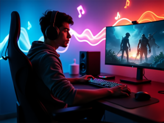 Why is music so important in online gaming? 82 Man sitting and playing video games and listening to music